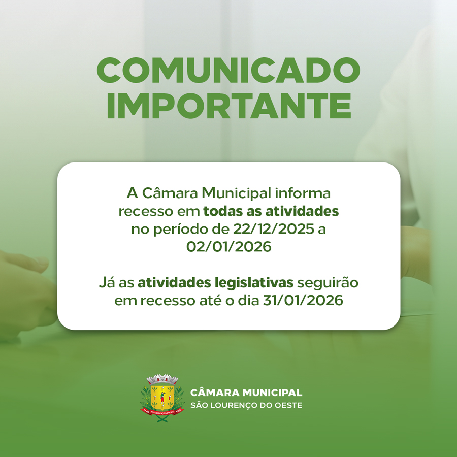 Câmara Municipal entra em recesso a partir de 22 de dezembro