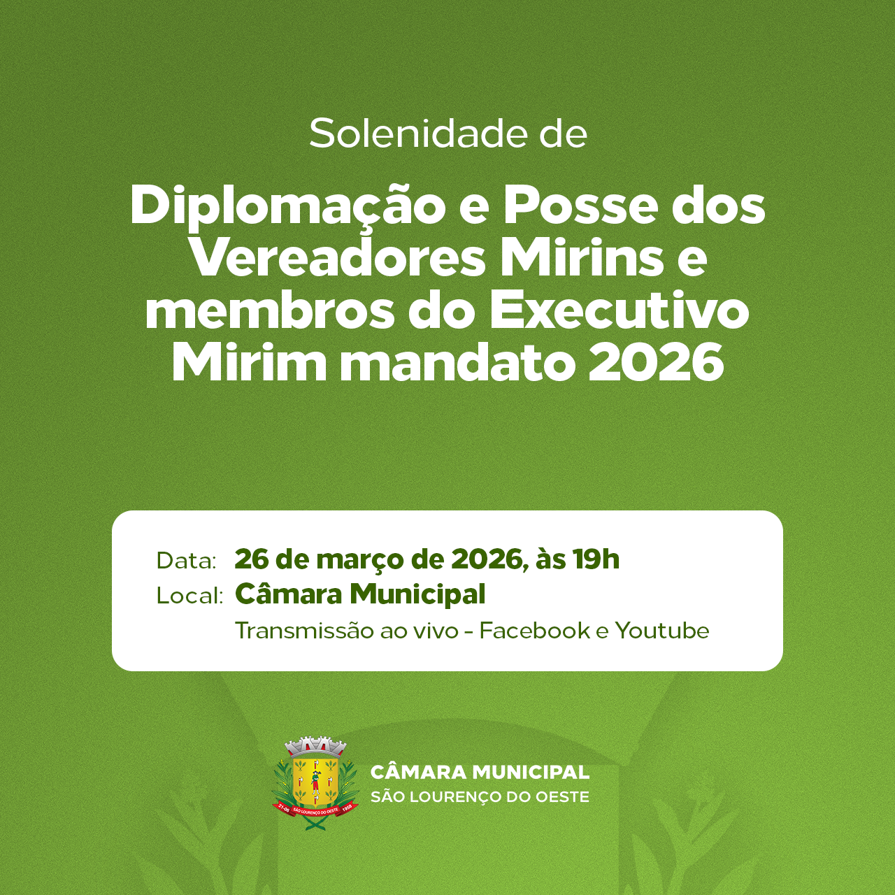Câmara Municipal realiza solenidade de diplomação e posse dos eleitos do Parlamento Jovem e Executivo Mirim 2026