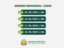 Confira as datas das sessões ordinárias do mês de junho Confira as datas das sessões ordinárias do mês de junho