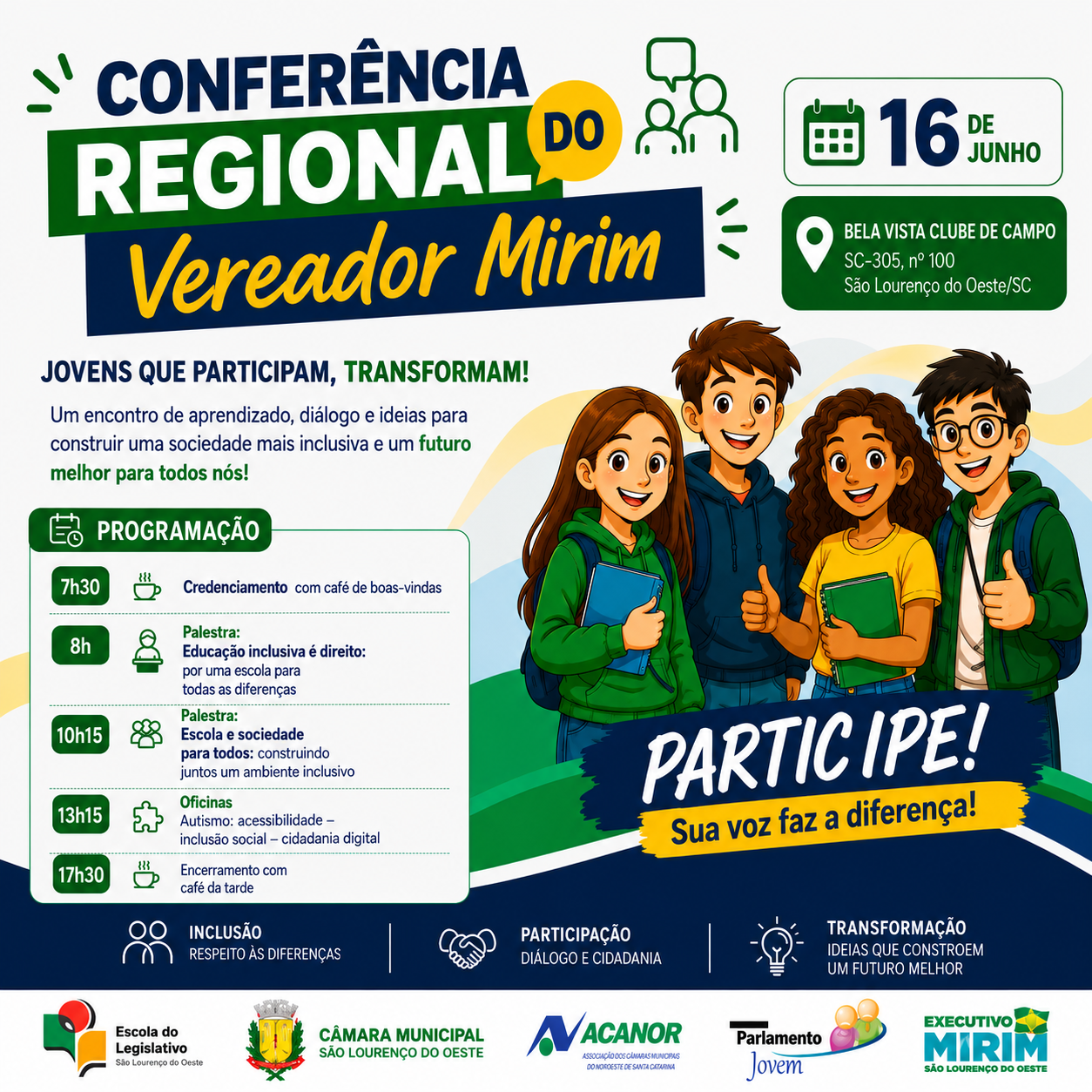 São Lourenço do Oeste será sede da Conferência Regional do Vereador Mirim em junho 